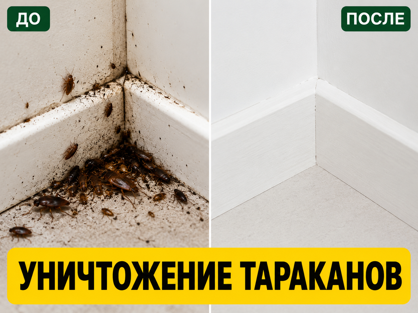 Пример помещения до и после устранения тараканов